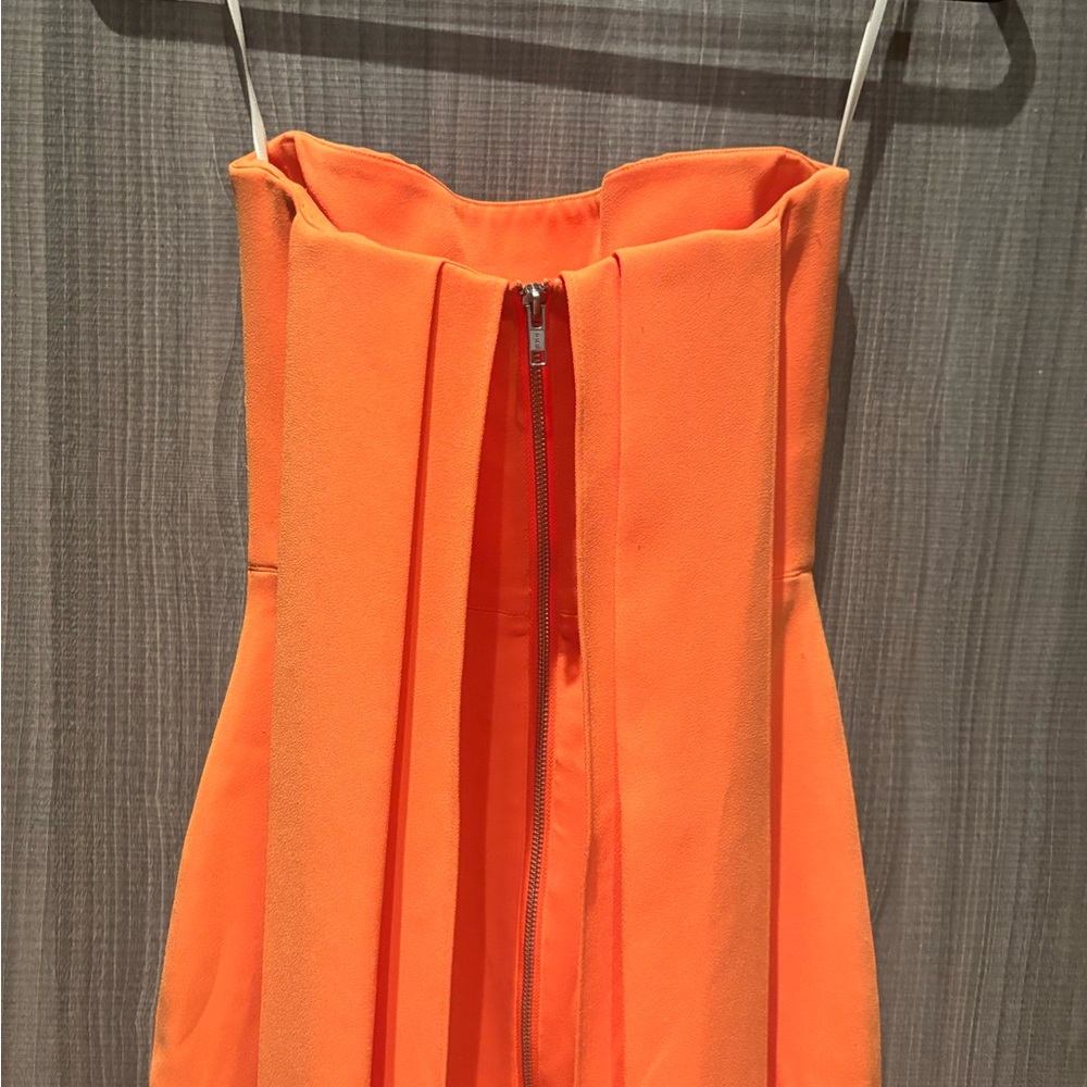 Alex Perry Hall Orange Strapless Crepe Cocktail Midi Dress Draped Gown - Picture 6 of 9
